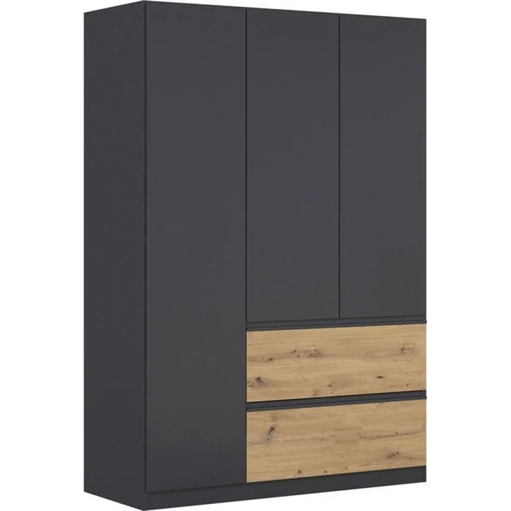 Rauch Möbel Costa, Kleiderschrank für Schlafzimmer, Kinderzimmer, Babyzimmer, Garderobe, Flur, 3-türig, 2 Schubladen, Push-to-Open, mit Zubehör Classic, Farbe Grau metallic, Schwarz, Breite 136 cm – Bild 4