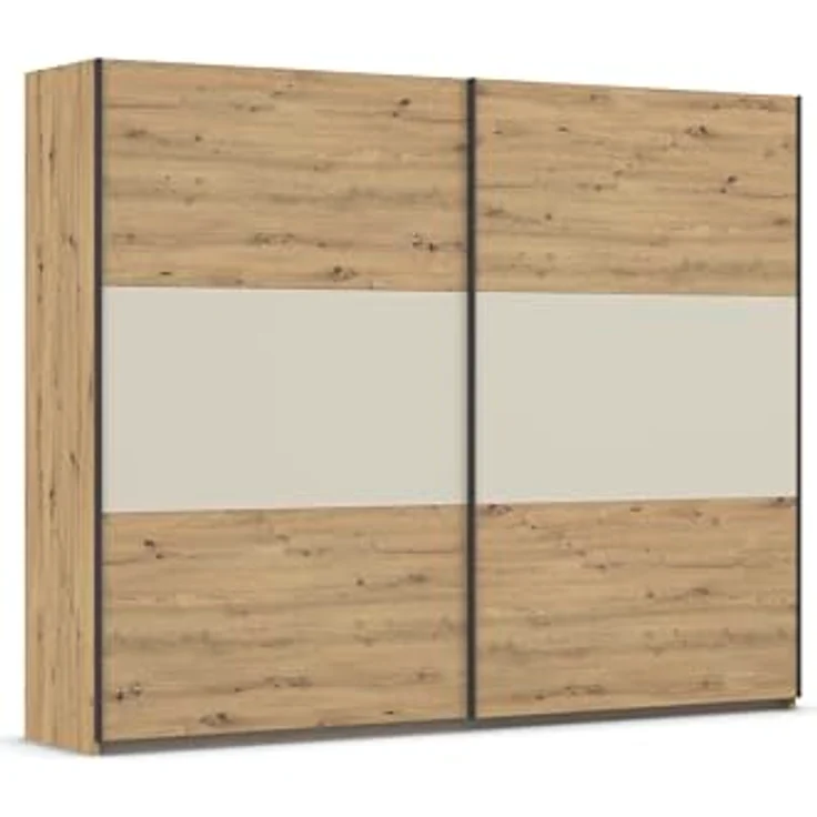 Rauch Möbel Neo, Schwebetürenschrank, Kleiderschrank, Kleiderschränke, Garderobe, Schrank mit Stauraum, 2-türig, Farbe Eiche Artisan/Champagner, 261 x 210 x 59 cm – Bild 2