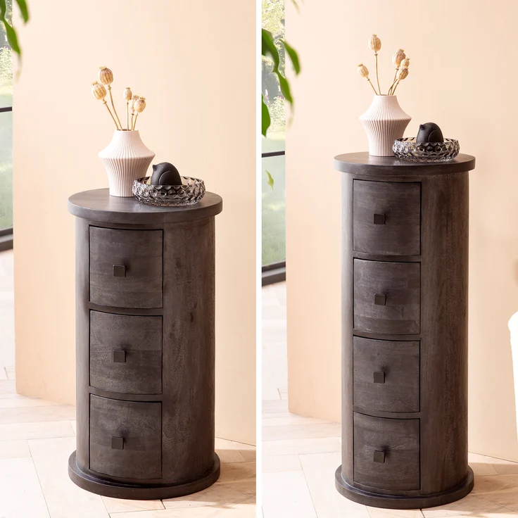 Sideboard Mango Massivholz Schwarz 34x65x34cm 3 Schubladen Beistellschrank – Bild 7