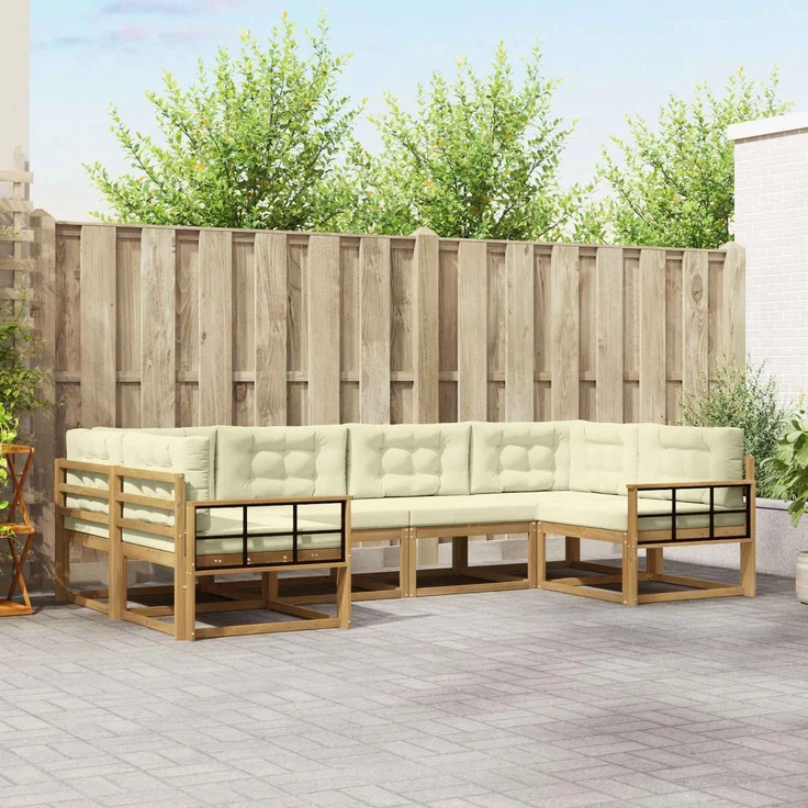 vidaXL Outdoor-Sofagarnitur 6 stk. 6-Sitzer Weiß und Creme 3386944 – Bild 1