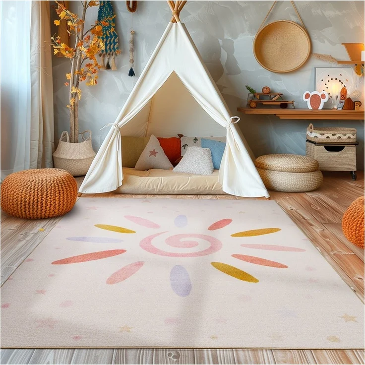 SIMPEX24 Teppich Floral-Sonne, Rechteckig, Höhe: 7 mm, Jungen-Mädchen Babyzimmer Teppich Kinderzimmer – Bild 1