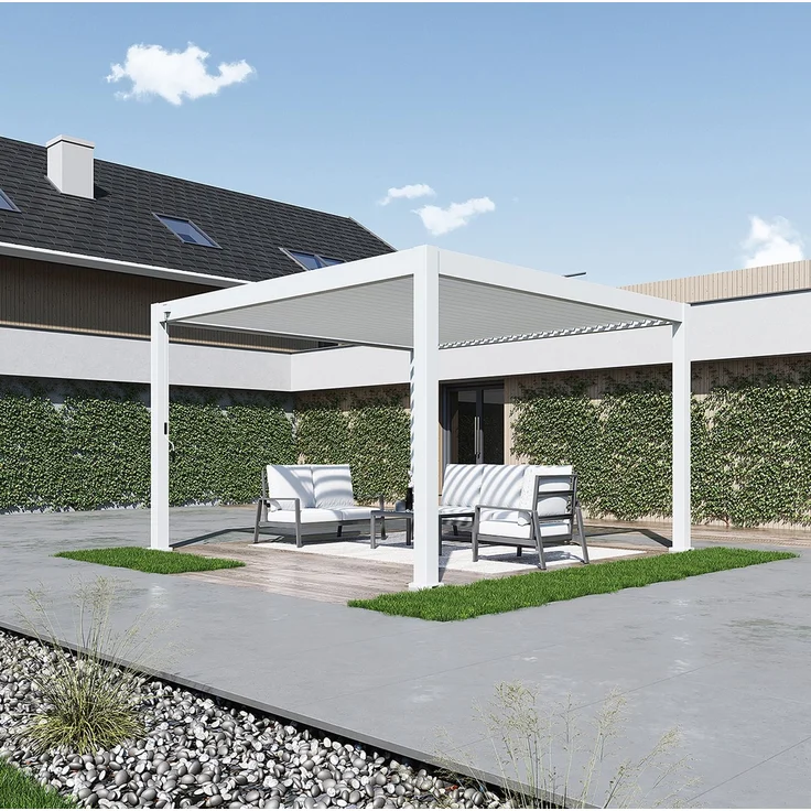 Weide Deluxe Plus | Pergola Voll Aluminium freistehend | 4 x 4 M | Lamellendach weiß – Bild 4