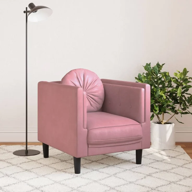 vidaXL Sessel mit Kissen Rosa Samt 372625 – Bild 2