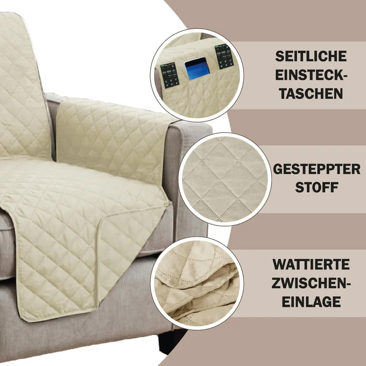 Sesselschoner gesteppt - 190x165cm Creme – Bild 4