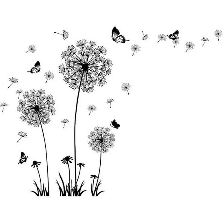 Blusmart Wandtattoo Wandaufkleber Löwenzahn schwarz (Selbstklebend, Botanische Blumen), Künstler: Moderne einfache, Schlafzimmer, Sofa-Hintergrund/Wohnzimmer TV-Dekoration