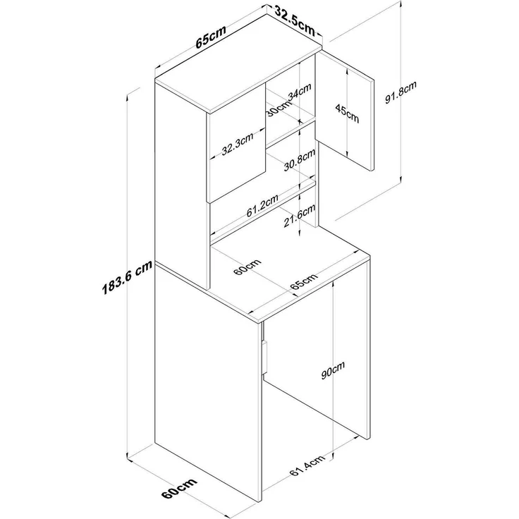 Dmora 2-türiger MehrzweckschrankFiamma, Multifunktionale Möbel, Schuhschrank, Besenschrank, 65x60h184 cm, Walnuss und Anthrazit – Bild 3