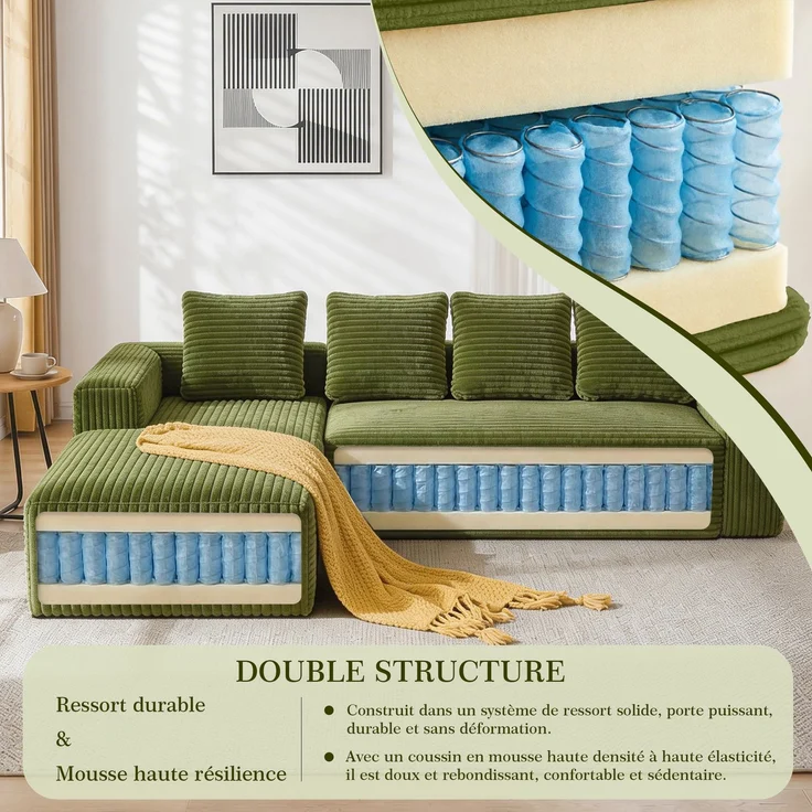 ZUBALIYA Sofa, modular kombinierbar, H 58 × T 168 × B 261 cm, Grün, Cord – Bild 17