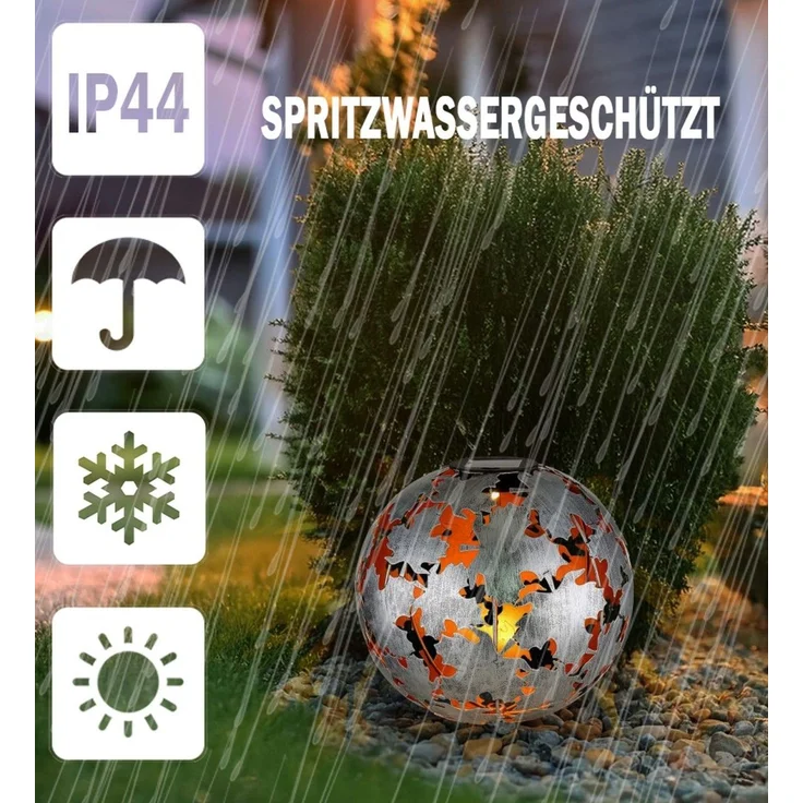 Solarleuchte Garten 2er Set Solarlampe Kugel 27cm Erdspieß Außenlampe Silber – Bild 4