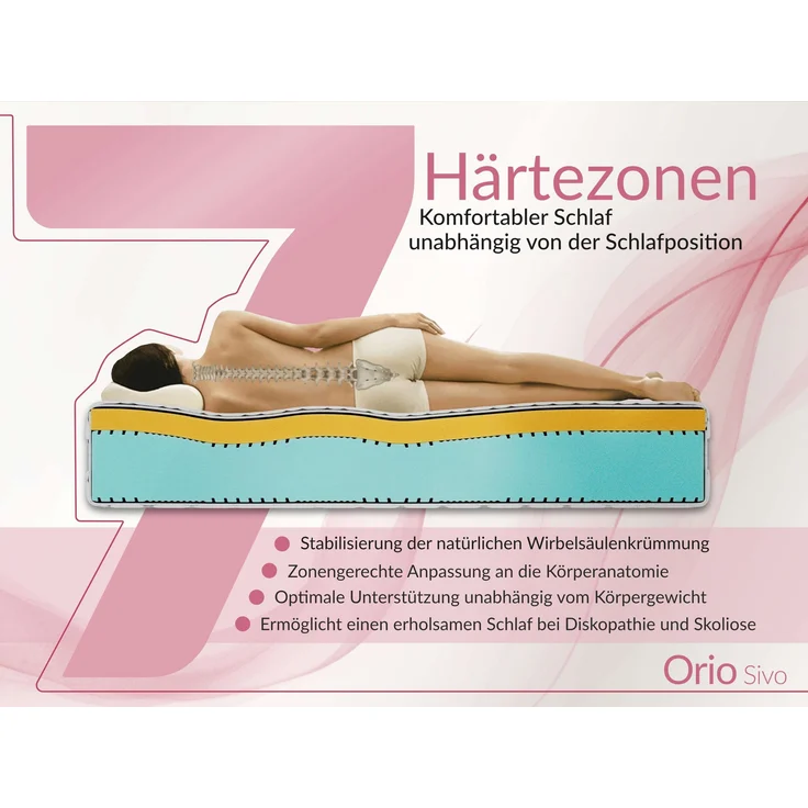 Schaumstoff-Matratze, Visco Schaum 5 cm, Komfortschaum H2, antiallergisch und waschbar, 7 zonen - 120 x 200 cm - ORIO - SIVO – Bild 4
