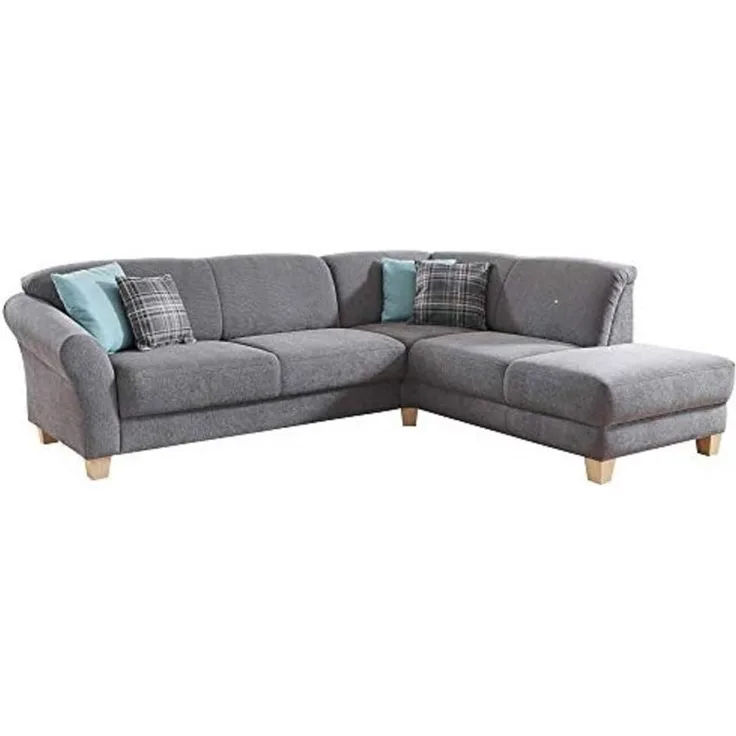 CAVADORE Ecksofa Gootlaand mit Ottomane rechts / Große Couch im Landhausstil / Mit Federkern / 257 x 84 x 212 / Grau
