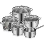 WMF 'Provence Plus' Topfset mit Glasdeckel, 5-teilig, unbeschichtet, Cromargan Edelstahl poliert, Ø 16 / 20 / 24 cm