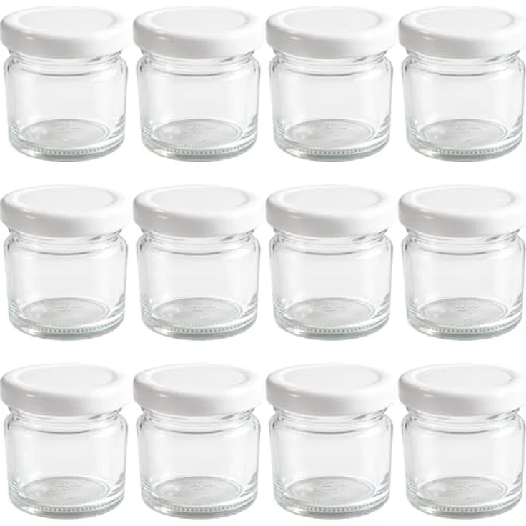 hocz 12x Mini Marmeladengläser 50 ml | mit Deckel Weiß TO 43 | kleine Einmachgläser mit Schraubdeckel zum befüllen | Schraubgläser, Sturzgläser Set | leere Gläser für Marmelade | 12 Stück – Bild 1