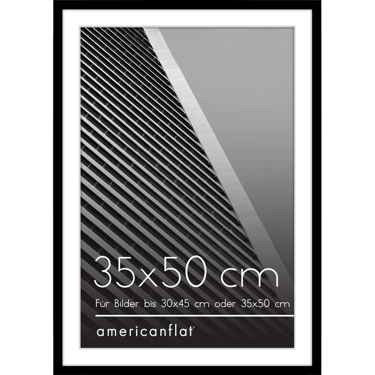 Americanflat Bilderrahmen 35x50 cm Schwarz - Bilderrahmen 30x45 cm mit Passepartout - Fotorahmen mit poliertem Plexi-Scheibe