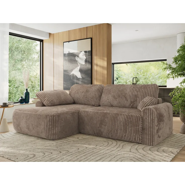 Ecksofa, L-förmiges, lose Kissen, DL-Schlaffunktion, (H 100 x T 187 x B 273 cm) - CUBO L - Cord Braun - linke Seite