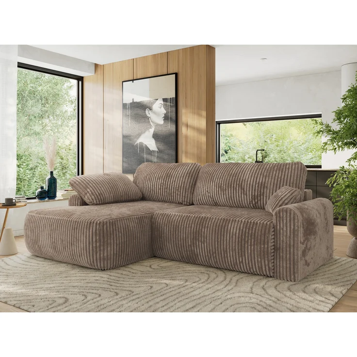 Ecksofa, L-förmiges, lose Kissen, DL-Schlaffunktion, (H 100 x T 187 x B 273 cm) - CUBO L - Cord Braun - linke Seite – Bild 1