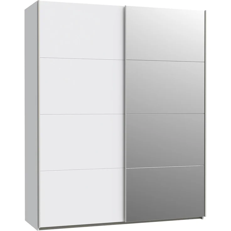 Forte Schach & MATT 2 Schrank 170, moderner Kleiderschrank 2-türig mit Spiegel, Schwebetürenschrank, Holzwerkstoff, Weiß, 170,3 cm breit x 210,5 cm hoch x 61,2 cm tief – Bild 4