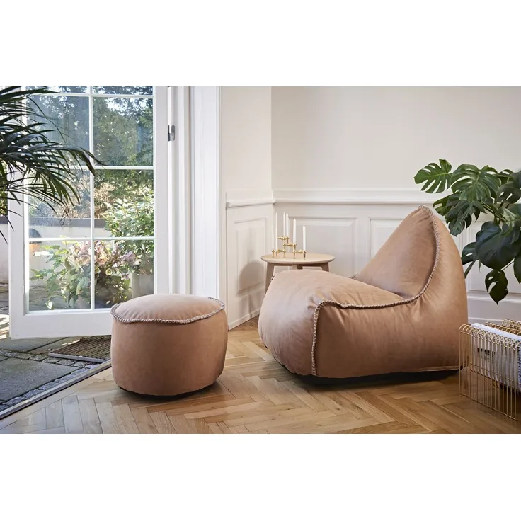 RETROit Dunes Sitzsack Sparset Sessel mit Hocker aus Naturleder Camel