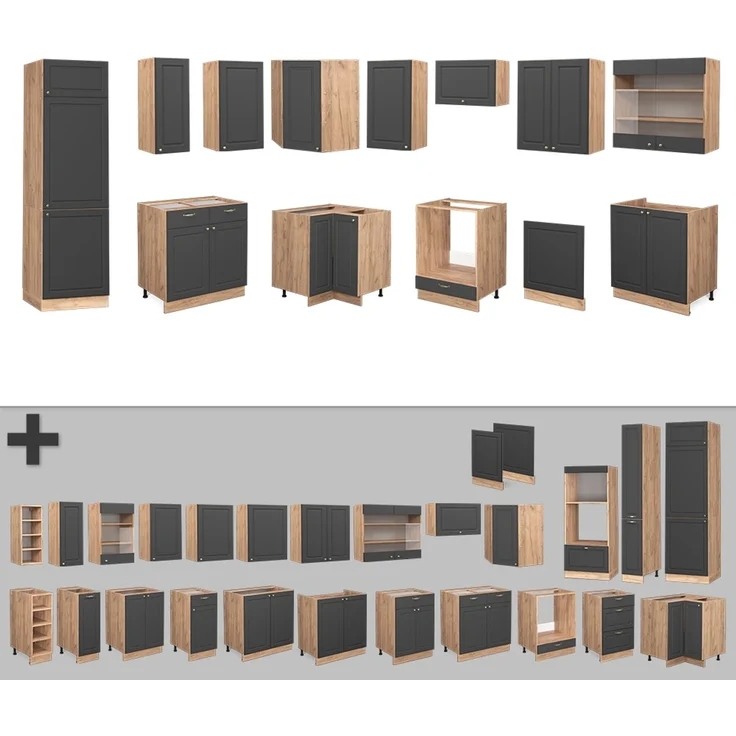Eckküche Fame-Line Anthrazit Landhaus/Goldkraft Eiche 227 x 60 cm , AP Anthrazit Vicco – Bild 6