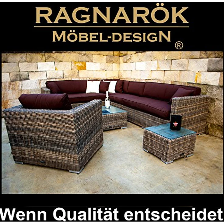 Ragnarök Möbel-Design Gartenlounge-Set Narvik, (Set, Ecklounge, Polyrattan, Alu), Sitzpolster ca. 16 cm dick und haben 2 intergrierte Härtegrade – Bild 6