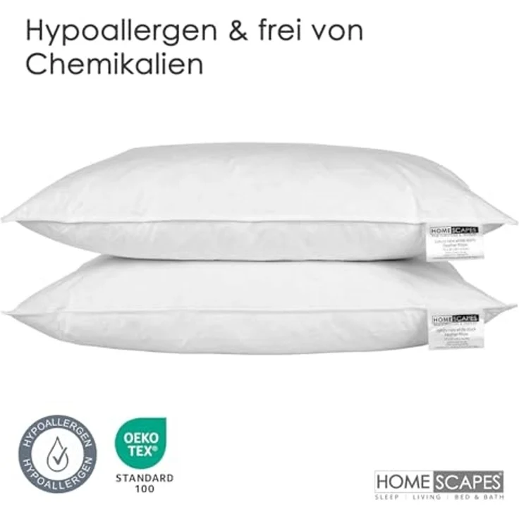 Homescapes Federkissen 4 Kopfkissen 48 x 74 cm im Set, Federkissen mit 100% Federfüllung, Füllung: 100% Entenfedern, Rückenschläfer, Seitenschläfer – Bild 3