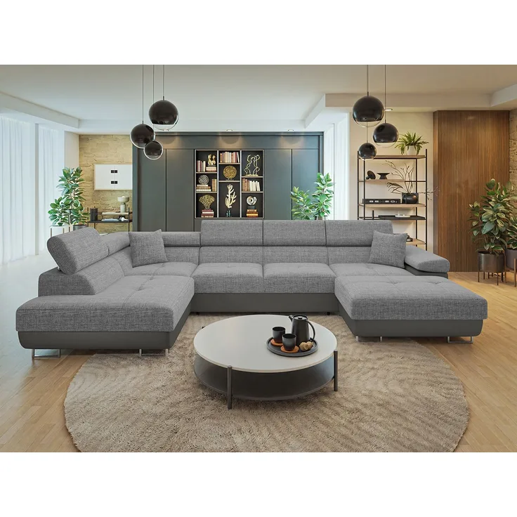 Ecksofa Torezio Bis mit Bettkasten, Schlaffunktion und Einstellbare Kopfstützen (Farbe: Soft 029 + Lux 05, Seite: Links)