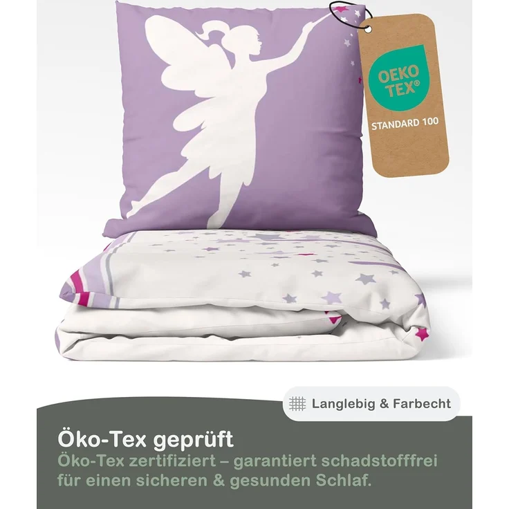 LINKHOFF Kinderbettwäsche Kinder Bettwäsche Fee 135x200 + Kissen 80x80 - 100% Baumwolle, Mädchen Bettwäsche, Bügelfrei, Reißverschluss – Bild 5