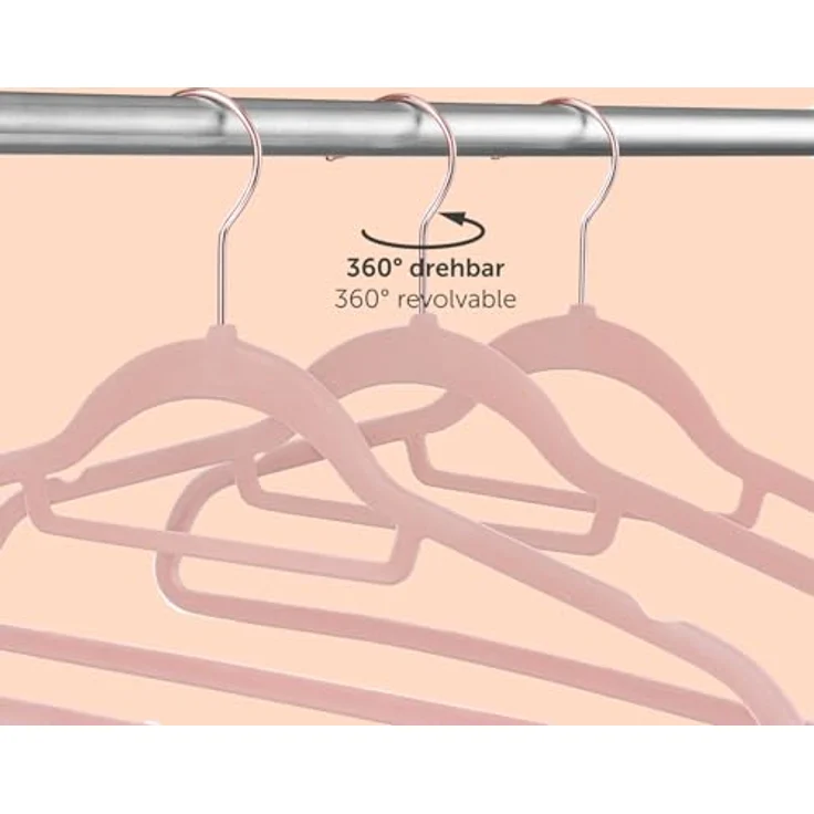 Blumtal Kleiderbügel 50 Stück - 360° Drehbar, Belastbar, Platzsparend Und Rutschfest - Rosa Samtbügel Mit Bezug – Bild 5