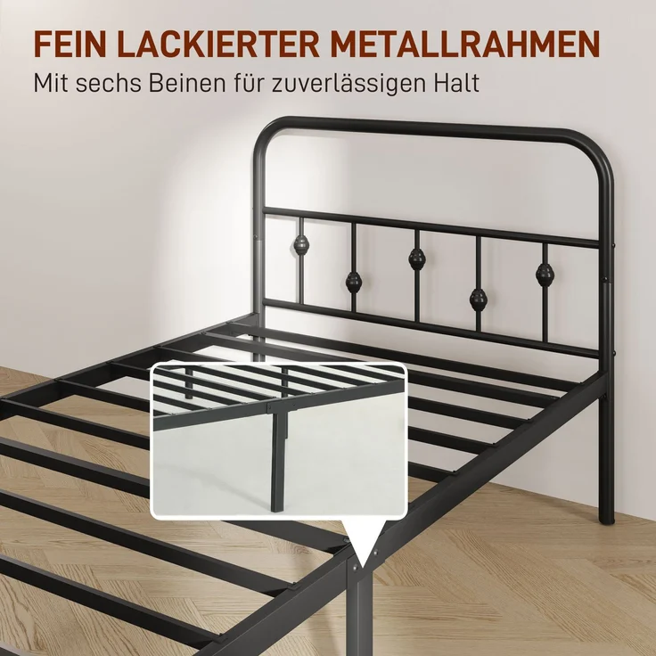 Einzelbettgestell aus Metall, leichte Montage, mit geräuschreduzierenden Gummikits, Schwarz--Schwarz--206.9x91.8x82.5cm--YOUDENOVA – Bild 8