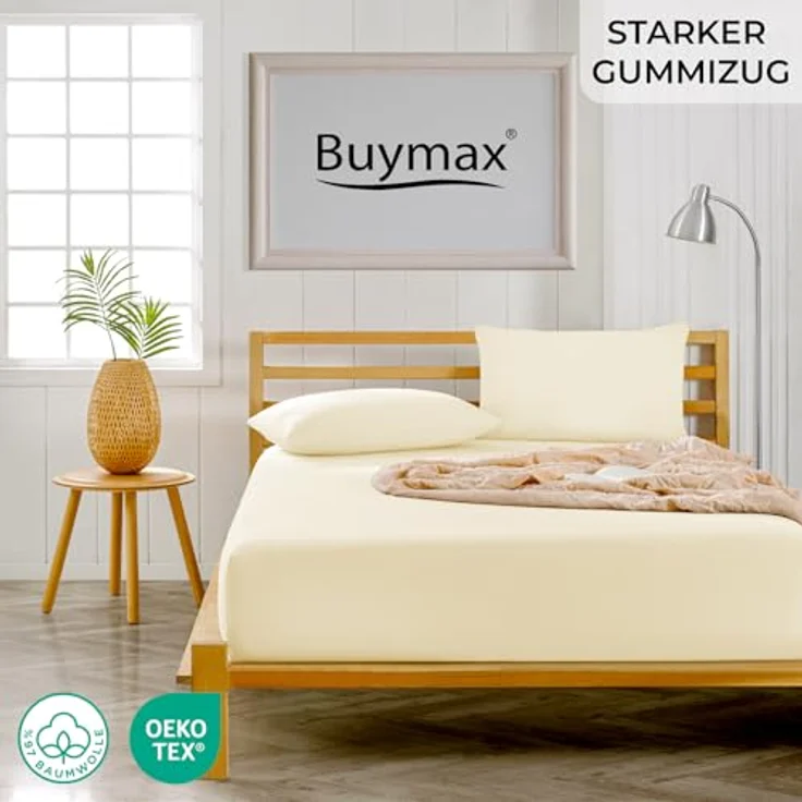 Buymax® Wasserbett Spannbettlaken Stretch 180x200-200x220 cm für Wasserbetten und Boxspringbetten Bettbezug für Matratzen bis 35 cm Matratzenhöhe, Beige – Bild 3