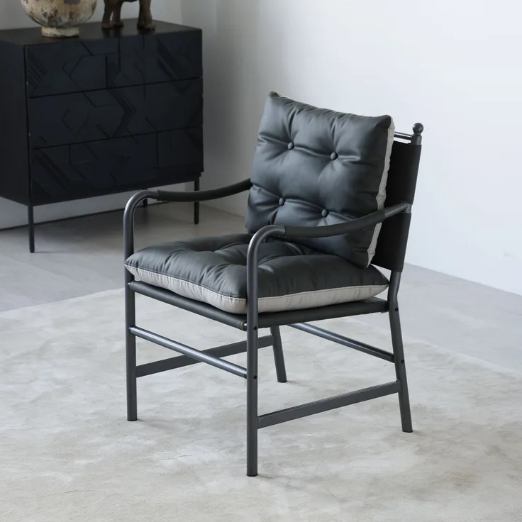 Sessel H 90 x T 60 x B 62 cm, schwarzes PU-Leder, Metallrahmen, 1 St.
