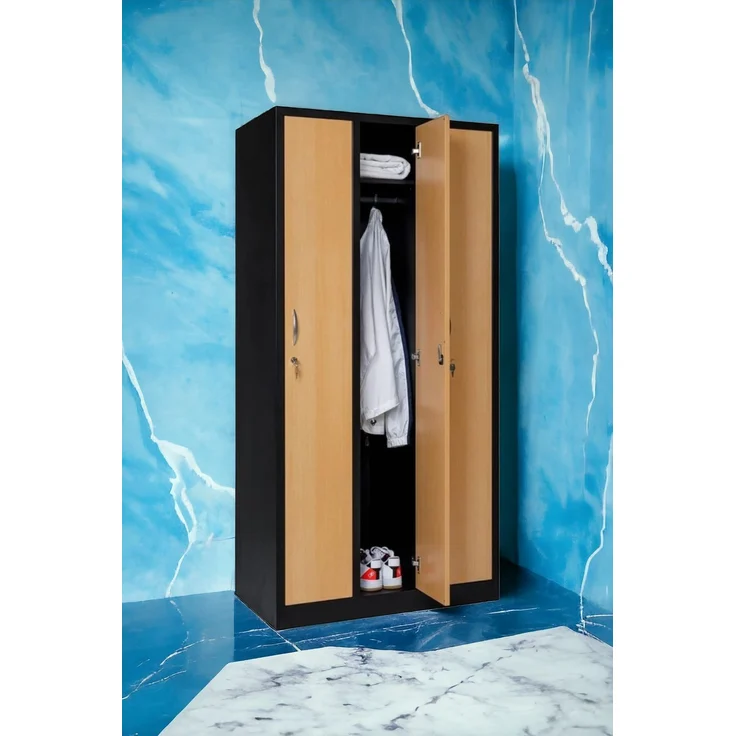 Garderobenschrank 3-türig schwarz/Buche Dekor – Bild 1