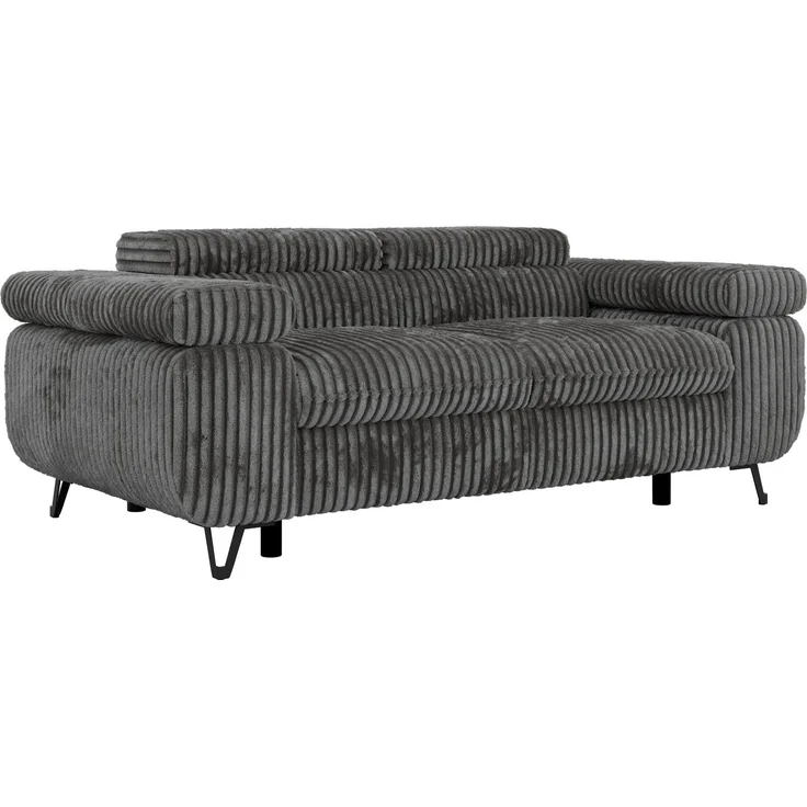 2-Sitzer Polstercouch PETER mit verstellbaren Armlehnen und Kopfstütze, Gepolsterte Couch, Wellenfeder - Dunkelgrau Cord – Bild 6
