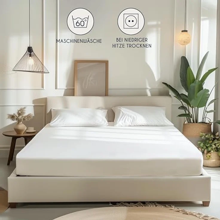 Dreamzie - Spannbettlaken 70x160 cm - Baumwolle Oeko Tex Zertifiziert - Weiß - 100% Jersey Spannbetttuch 70x160 – Bild 7