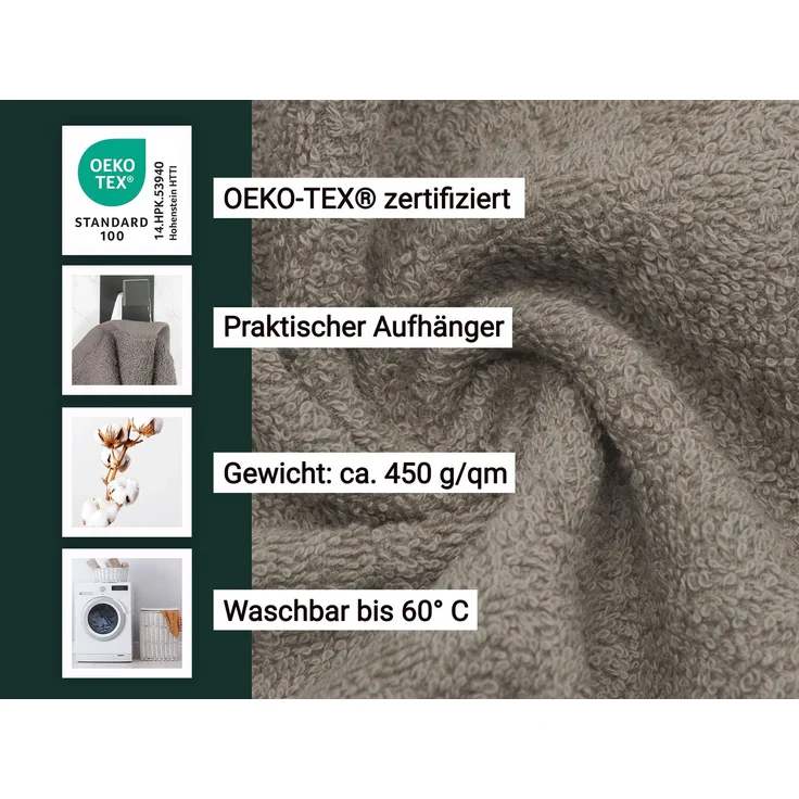 ZOLLNER Gästehandtücher 10er Set, Baumwolle, 30x50 cm, fango – Bild 2
