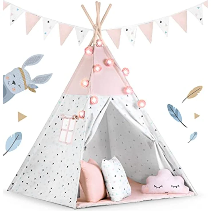 Nukido Kindertipi-Zelt mit Girlande und Lichtern - rosa – Bild 4