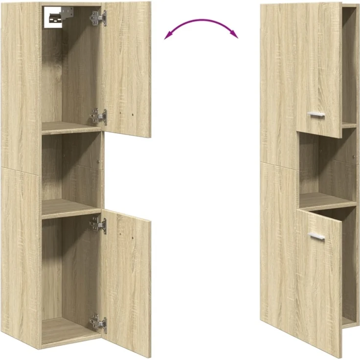 vidaXL Badezimmerschrank Sonoma-Eiche 30x30x130 cm Holzwerkstoff 849635 – Bild 2