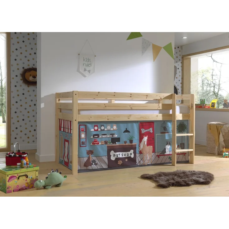 Kinderbett Karolina 210x114x106 Massivholz Natur Textilset Pet Shop – Bild 3