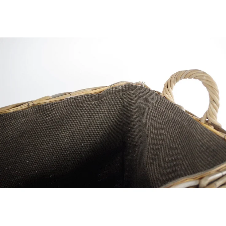 Kobolo Kaminholzkorb Holzkorb eckig aus grauem Rattan mit Leinenstoff – Bild 3