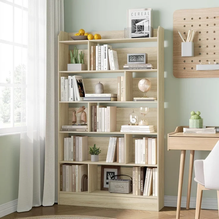 Bücherregal, Bücherschrank, mit 6 Fächern, Aufbewahrungsregal, Standregal, für Wohnzimmer, Büro, Schlafzimmer, 24 x 100 x 170 cm, Eichenbeige – Bild 1