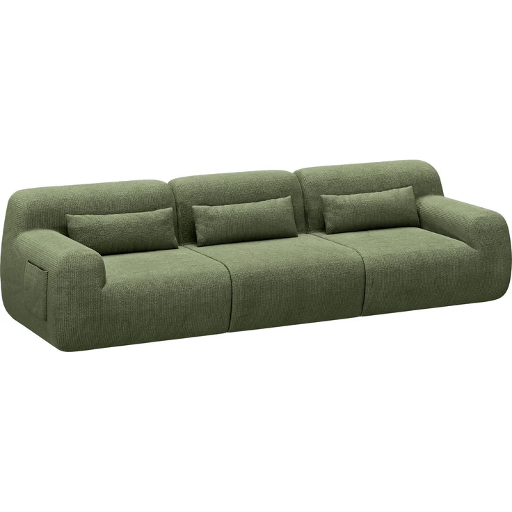 skølm 'Fulla' Cloud Sofa 3 Sitzer, Vollschaumcouch mit Federkern und Vakuum-Kompression, kein Aufbau erforderlich, mit 3 Kissen und praktischen Seitentaschen, Chenille dunkelgrün