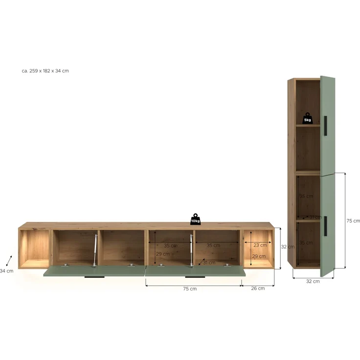 The One Wohnkombination inkl Beleuchtung in Smoke Green Nachbildung – Bild 4