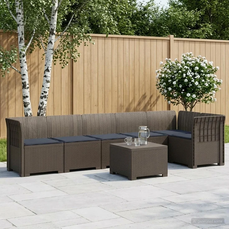 vidaXL 6-Sitzer Garten Sofa mit Kissen Rattan Look PP Hellgrau 3444121 – Bild 1