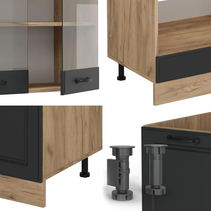 Eckküche R-Line Anthrazit Landhaus/Goldkraft Eiche 287 x 227 cm ohne Arbeitsplatte Vicco – Bild 5