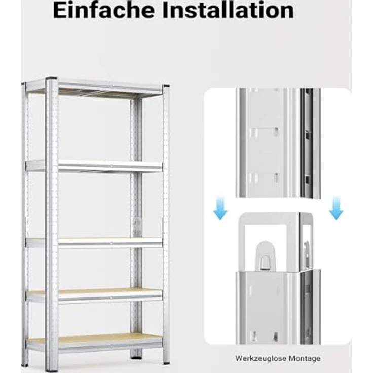 Wiltec Schwerlastregal 180 x 90 x 30 cm, Gesamtlast 875kg, Steckregal verzinkt aus Stahl, Lastenregal mit 5 Ablagen, Werkstattregal – Bild 7