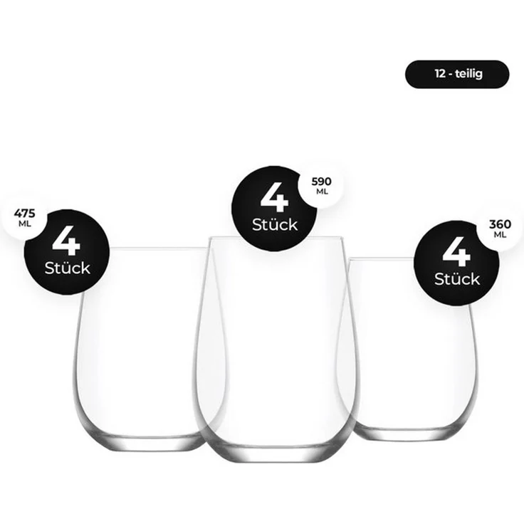 LAV Gläser-Set Gaia, 12-tlg, Glas, Spülmaschinengeeignet, robust, vielseitig einsetzbar – Bild 4