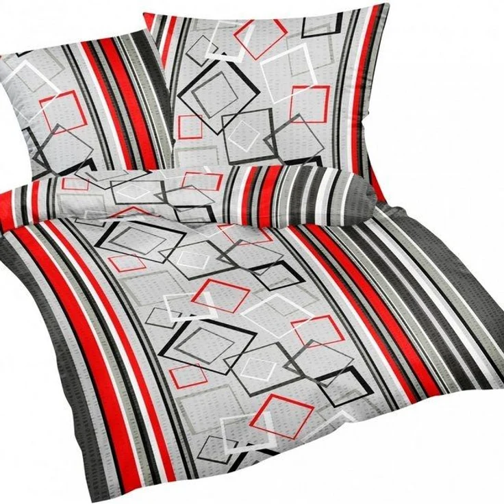 Heubergshop Bettwäsche, Seersucker, 2 teilig, 135x200cm + 80x80cm - Modern gestreift rot grau 100% Baumwolle (305/6) – Bild 2