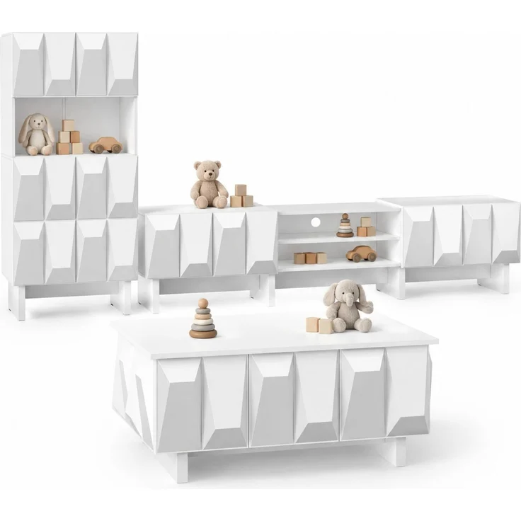DESVIAE Fernsehschrank Wohnzimmermöbel-Set 3-tlg. Weiß aus Spanplatte – 180x44,5x34 cm – 3D-Front, Stauraum – Bild 5