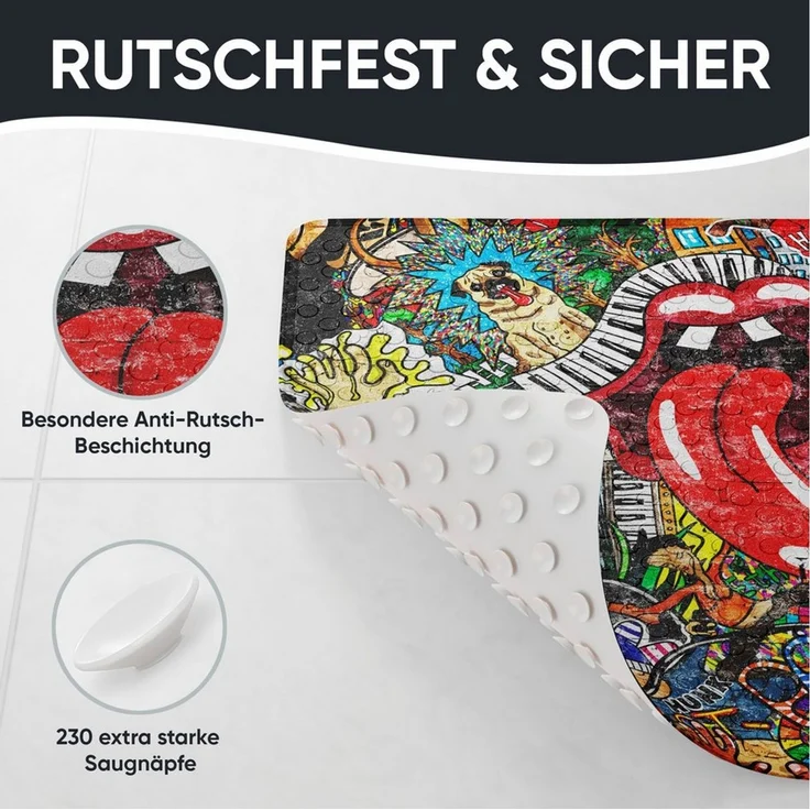 Sanilo Duschmatte mit Motiv, viele schöne Badematten zur Auswahl, rutschfeste & sichere Badematte, hochwertig, Kunststoff PVC, quadratisch, 230 extra starke Saugnäpfe, 53x53 cm, waschbar – Bild 3