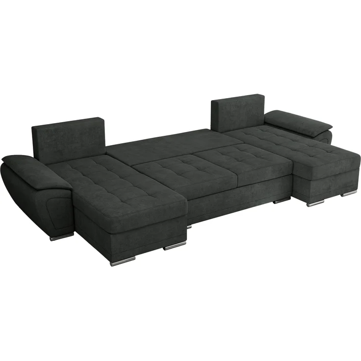 U-förmiges Ecksofa mit Schlaffunktion, genähter Sitz, zwei Armlehnen und losen Kissen - UMBRIA U - Dunkelgrau Stoff – Bild 5