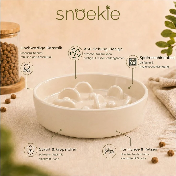 SNOEKIE Napf snoekie Porzellan Flacher Anti-Schling-Napf Hunde, Katzen 15×15×3.5cm – Bild 4
